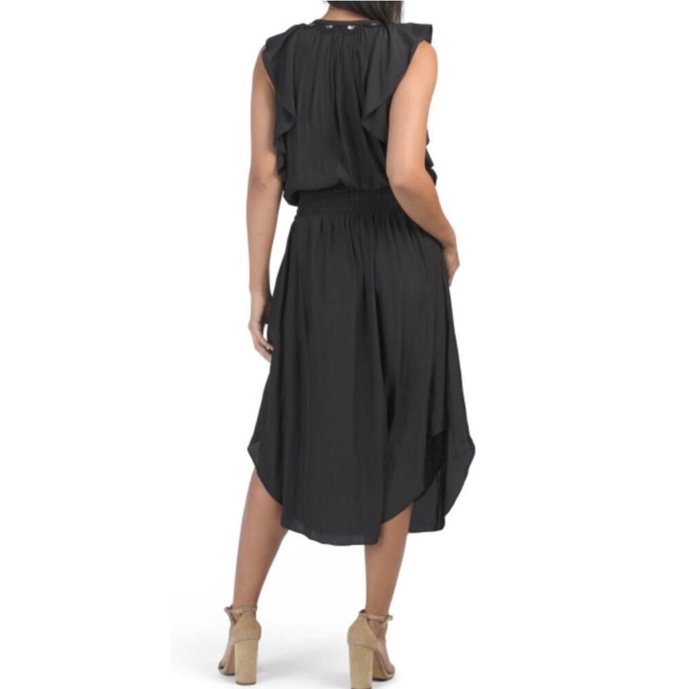 Ramy Brook Wrenn Embellished Blouson Midi Dress Size M Navy Satin Flutter Sleeve - Picture 6 of 15